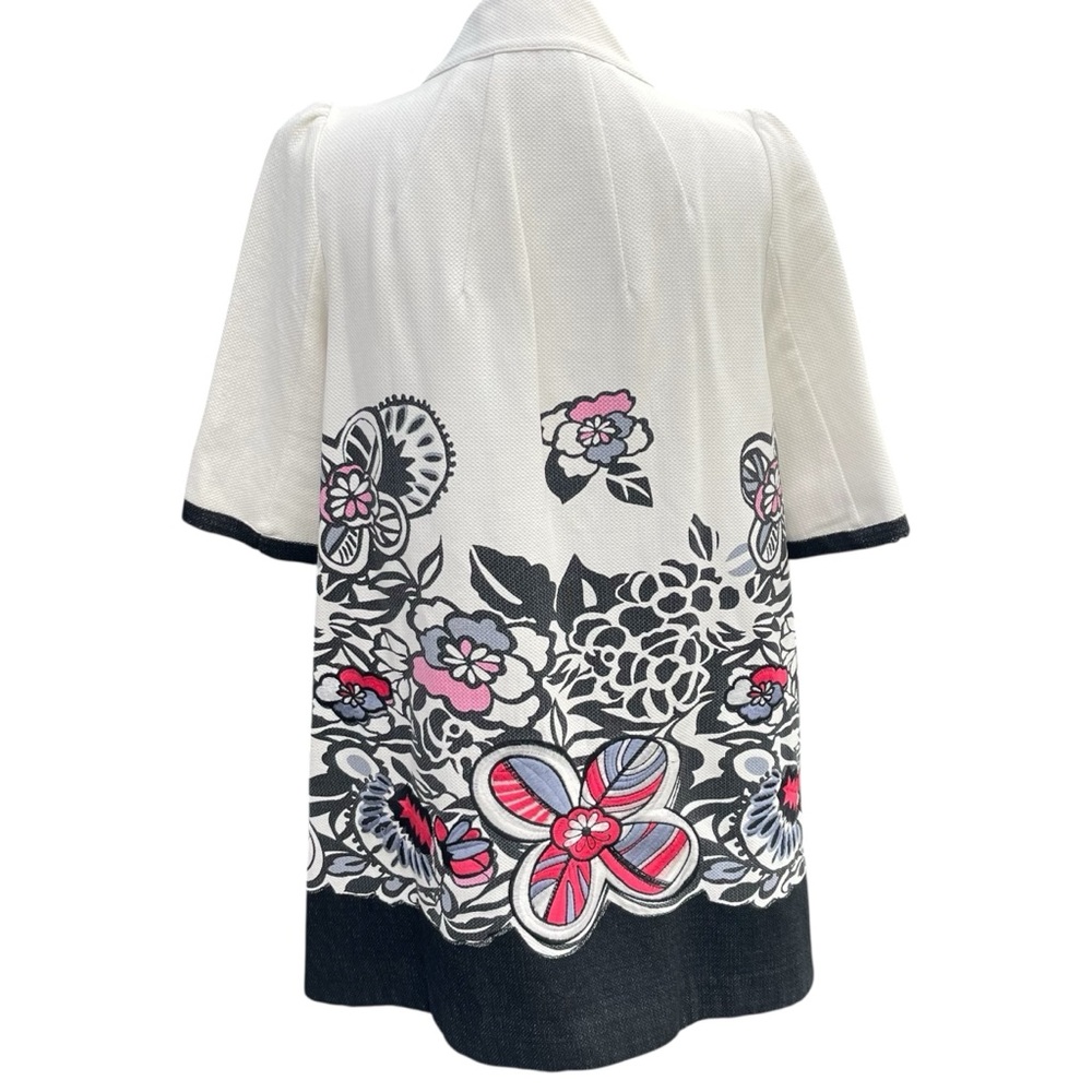 Anna Sui White/Black/Pink Embroidered Floral Short Sleeve Swing Coat (6) - Picture 9 of 16